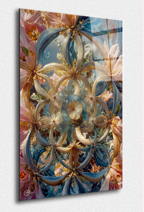 A glowing mandala of woven petals and translucent branches.